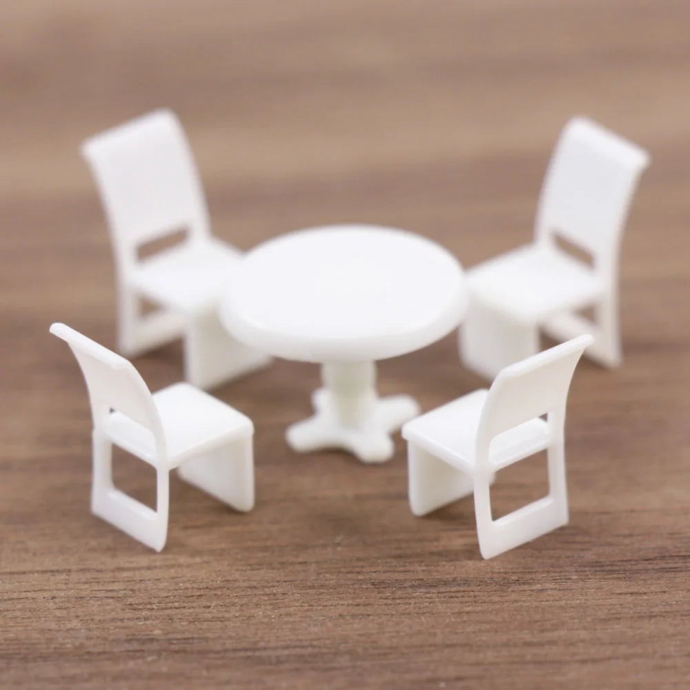 Evemodel 6 Sets OO Scale 1:75 White Round Dining Table Chair Settee Model Scene ZY01075