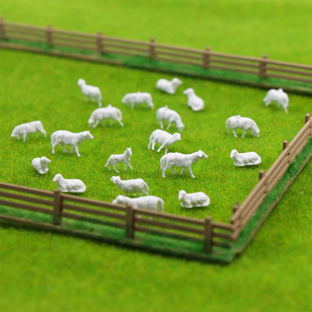 Evemodel 100pcs HO Scale 1:87 UnPainted White Farm Animals Sheep Dog Shepherd AN8703B