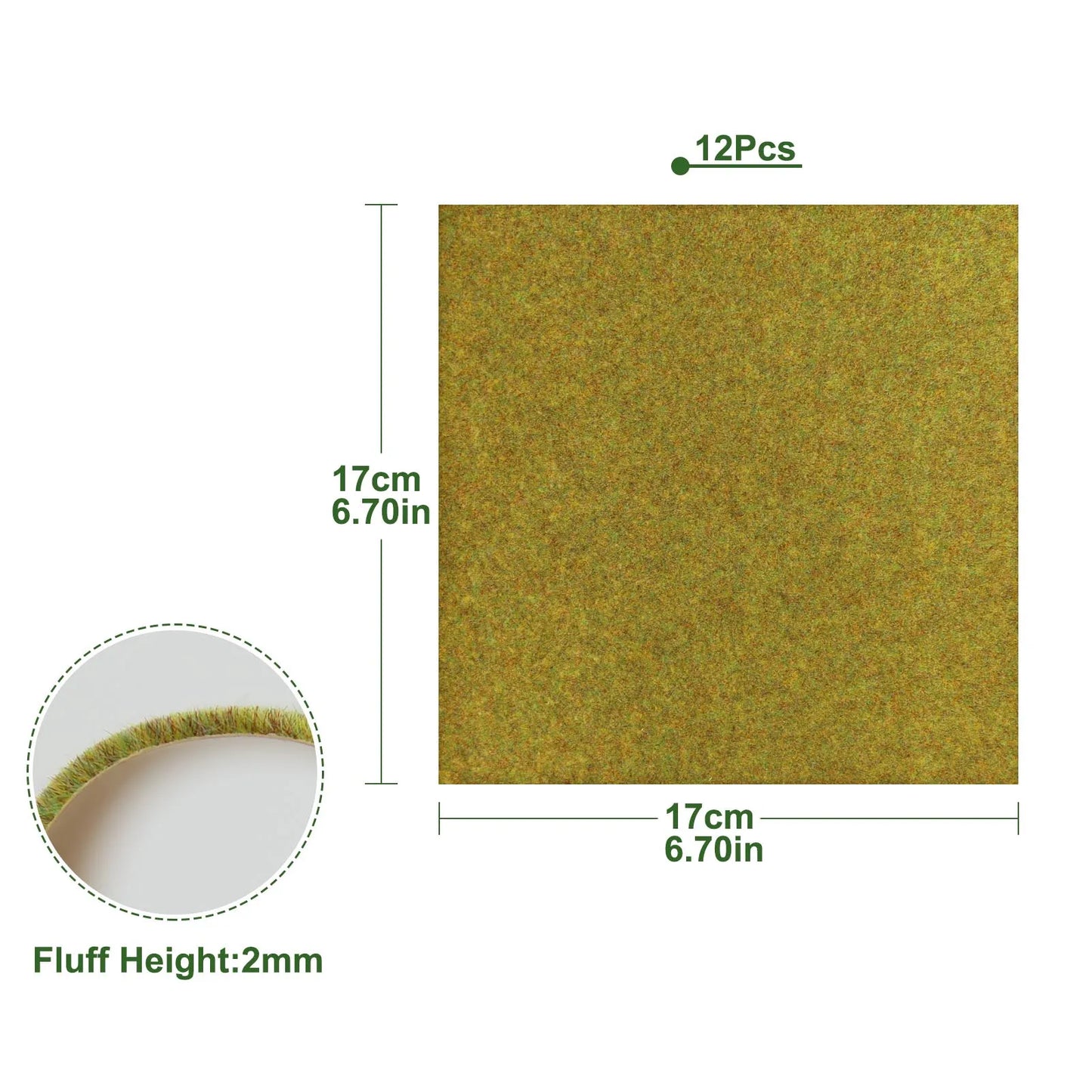 CP17135 17cmX17cm 12pcs Yellow Green Grass Mat Artificial Lawn Carpet for DIY Dollhouse Project Model Layout