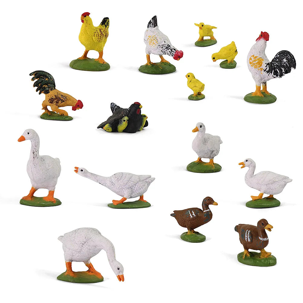 Evemodel 15pcs Model Train Painted O Scale 1:43 Farm AnimalsChicken Duck Goose PVC AN4304