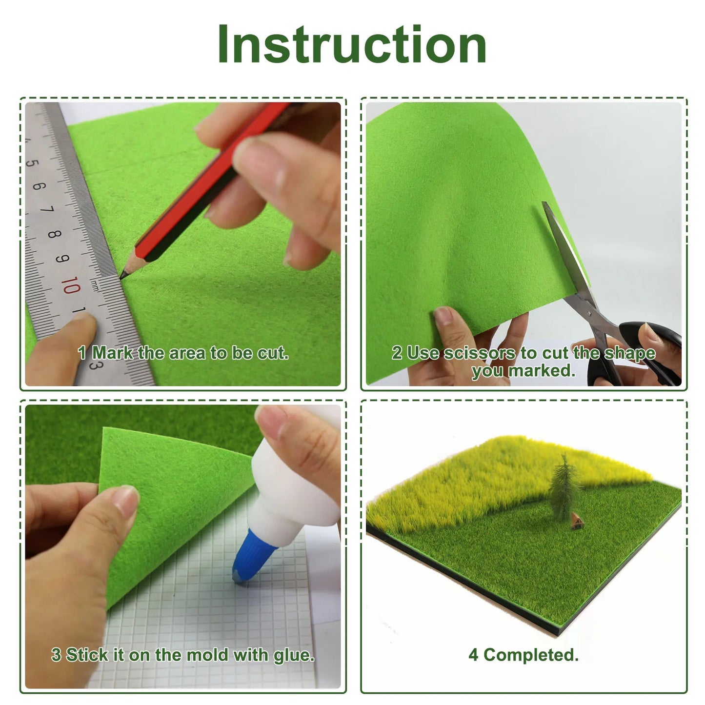 Evemodel 1pc 20cm*20cm Square Grass Mat 3mm 5mm 8mm Thick Artificial Lawn Carpet for DIY Project Model Scene Railway Layout