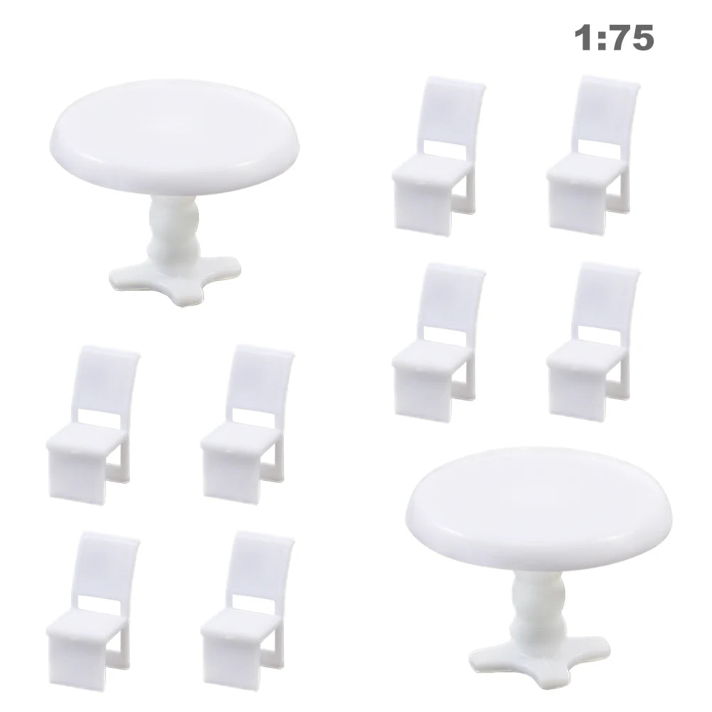 Evemodel 6 Sets OO Scale 1:75 White Round Dining Table Chair Settee Model Scene ZY01075