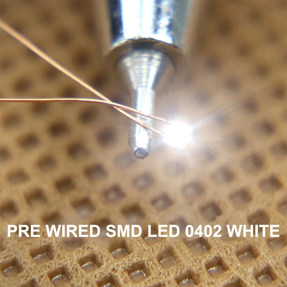 Evemodel C0402 20pcs Model Trains SMD LED 0402 Pre-wired micro 0.1mm Copper Wire Lights Free Resistors 7 different Colors