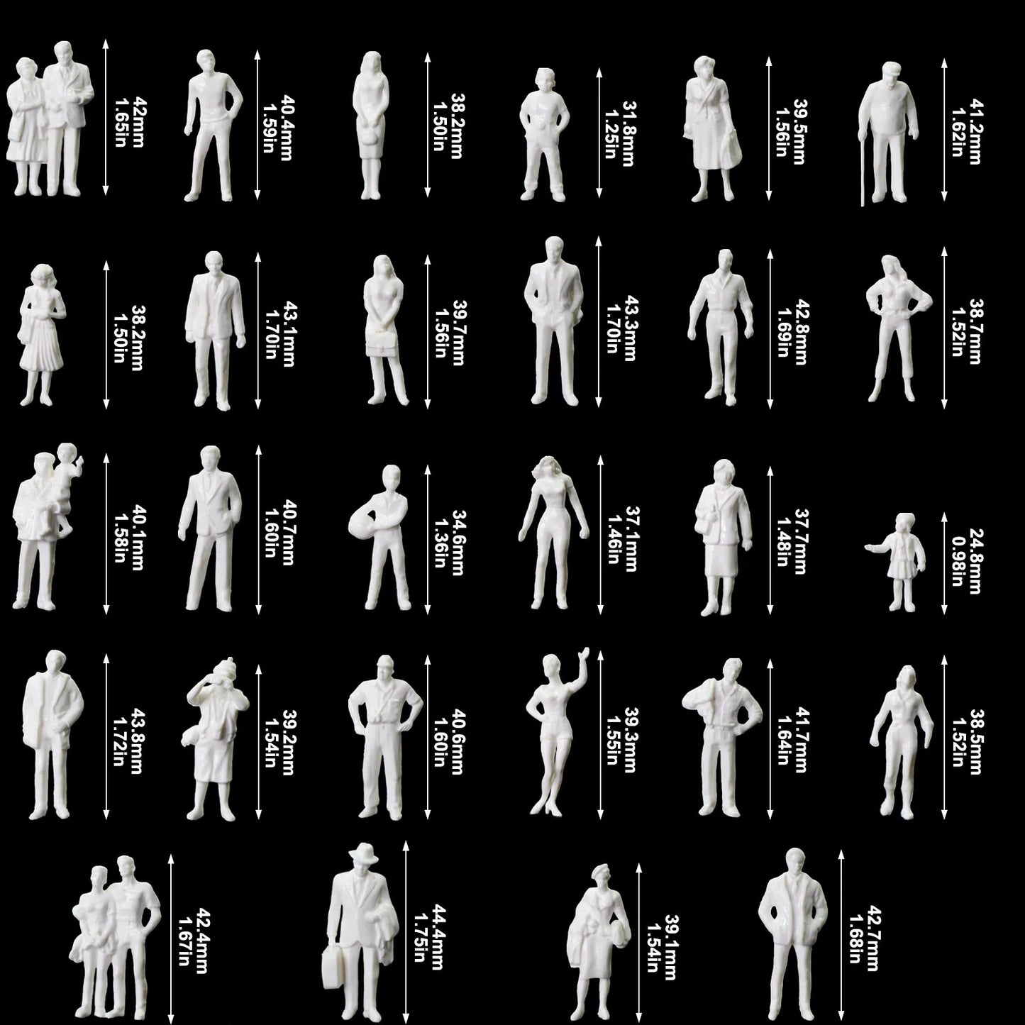 Evemodel 60pcs O Scale 1:43 White Standing Figures Unpainted People Passengers P4310B