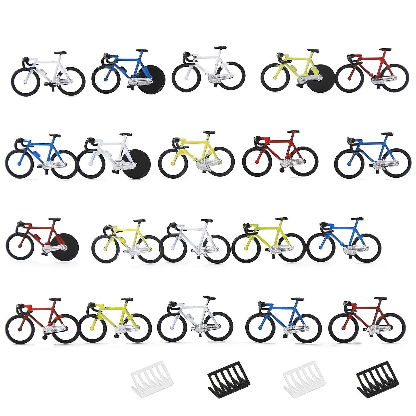 Evemodel HO Scale 1:87 Bicycles 20pcs Bikes with 4pcs Parking Racks Model Layout C8702