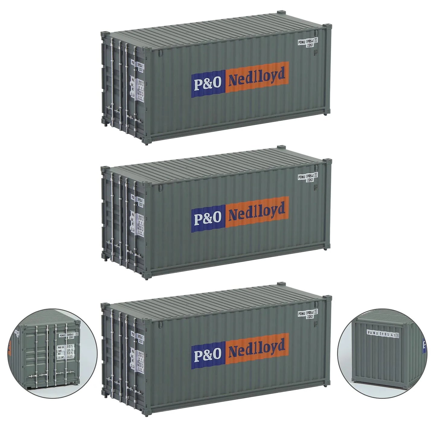 Evemodel 3pcs Model Railway Layout HO Scale 1:87 20ft Shipping Container 20' Cargo Box C8726