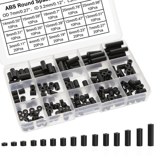 200pcs ABS Round Spacer Standoff Screw Nut Assortment Kit 15 Different Length for M3 Screws