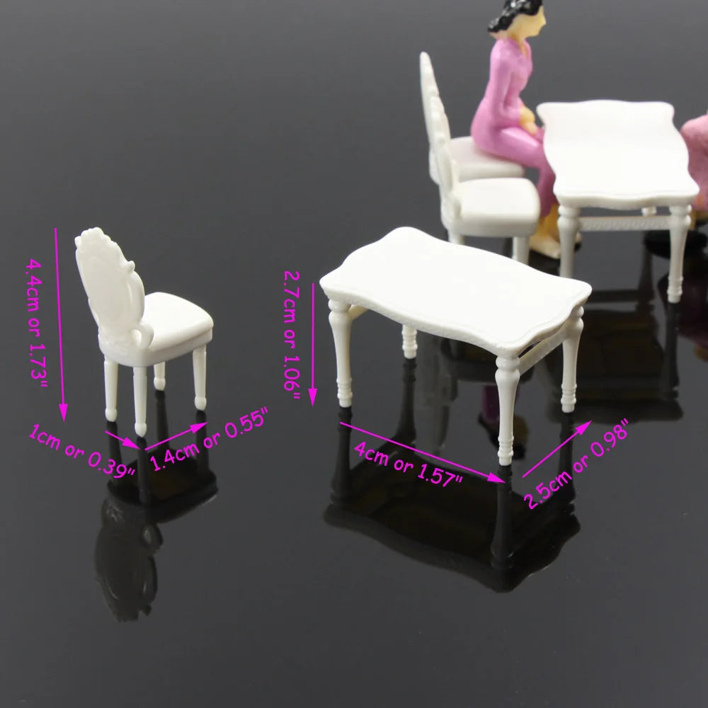 Evemodel 2 Sets G Scale 1:25 Model White Rectangle Dining Table Chair Settee ZY03025