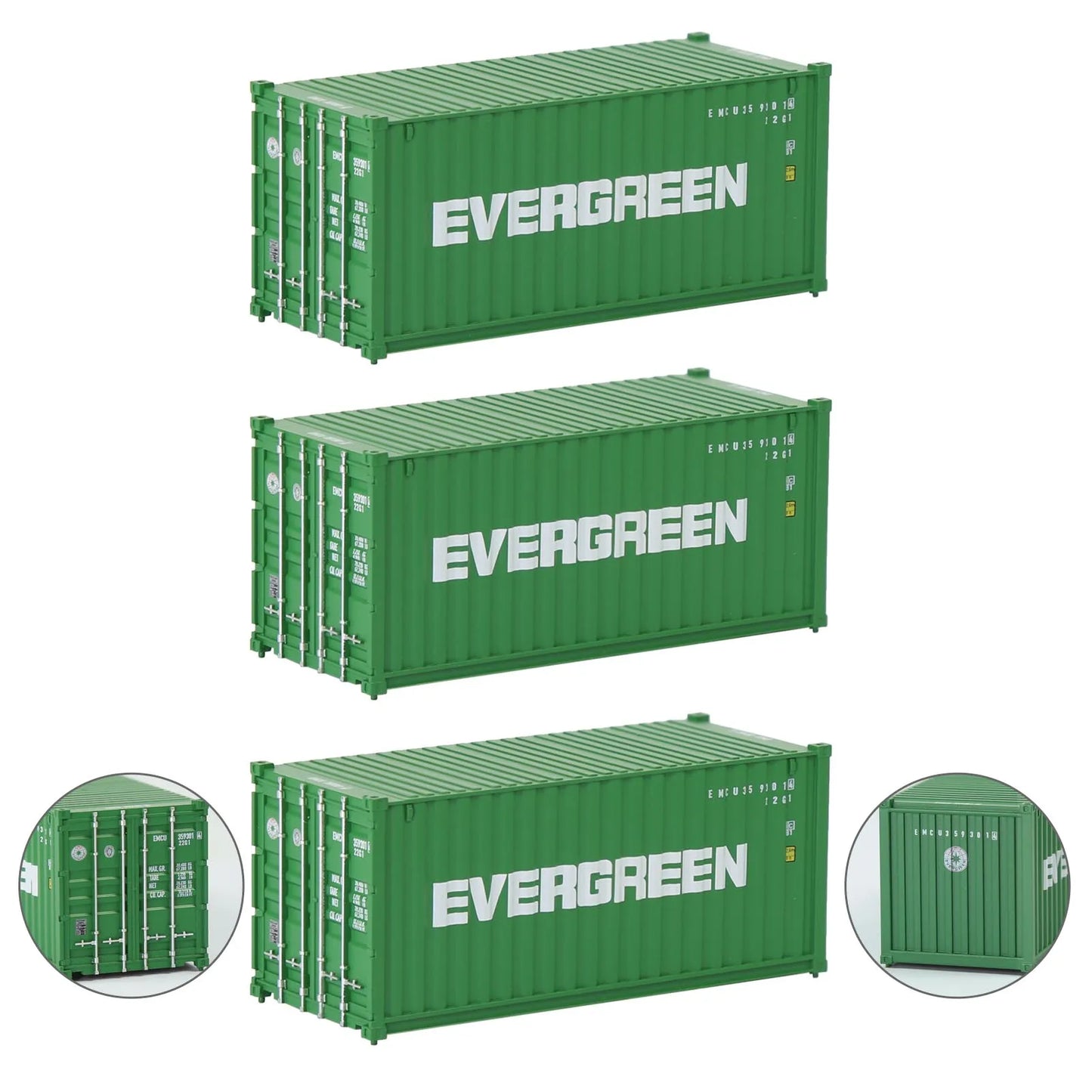 Evemodel 3pcs Model Railway Layout HO Scale 1:87 20ft Shipping Container 20' Cargo Box C8726