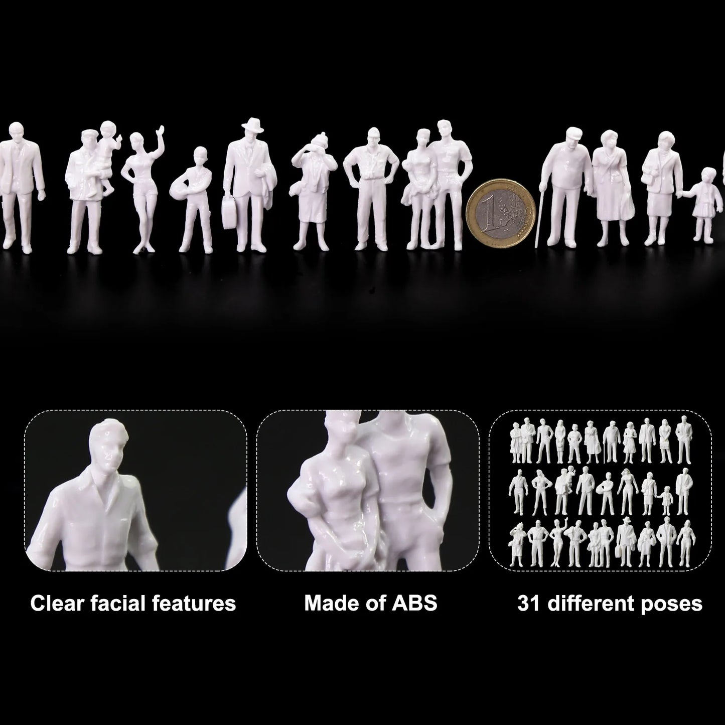 Evemodel 60pcs O Scale 1:43 White Standing Figures Unpainted People Passengers P4310B