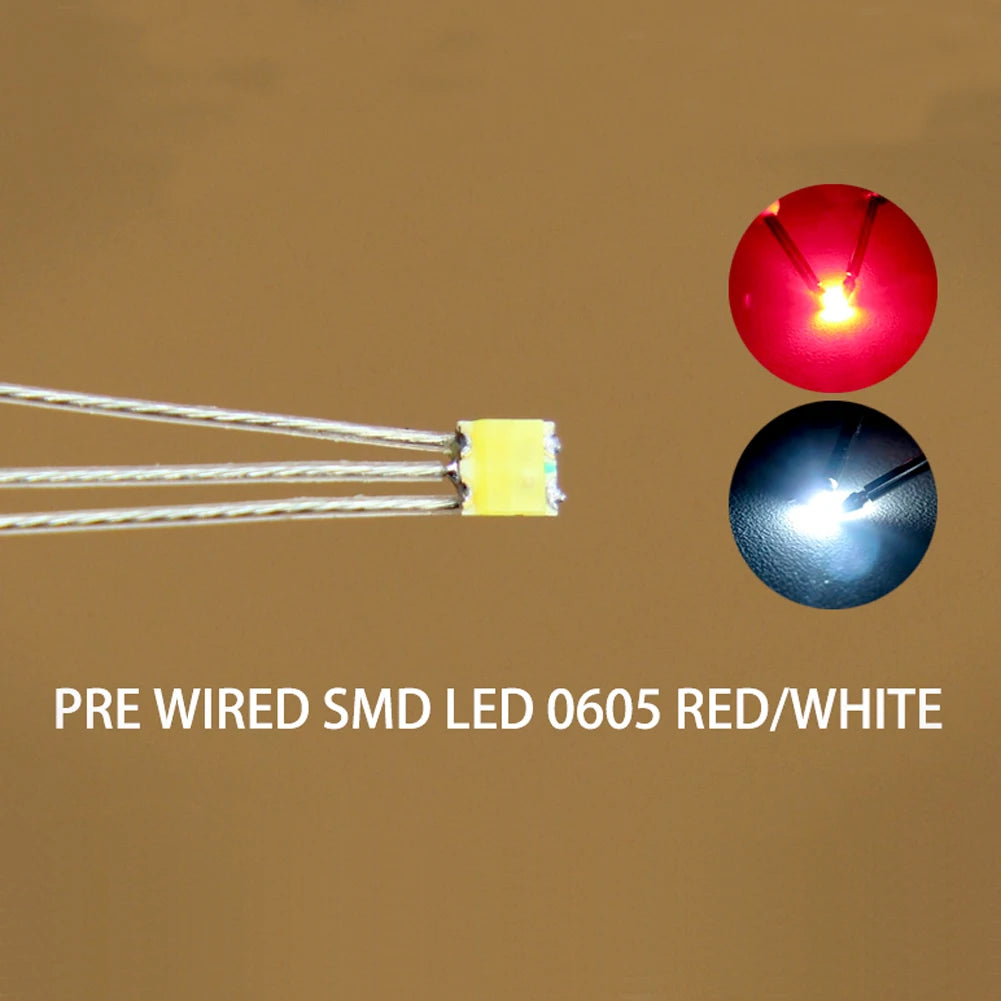 Evemodel DT0605RW 20pcs Pre-wired PTFE Wire SMD LED 0605 Bi-color Dual Red Bright White Lights