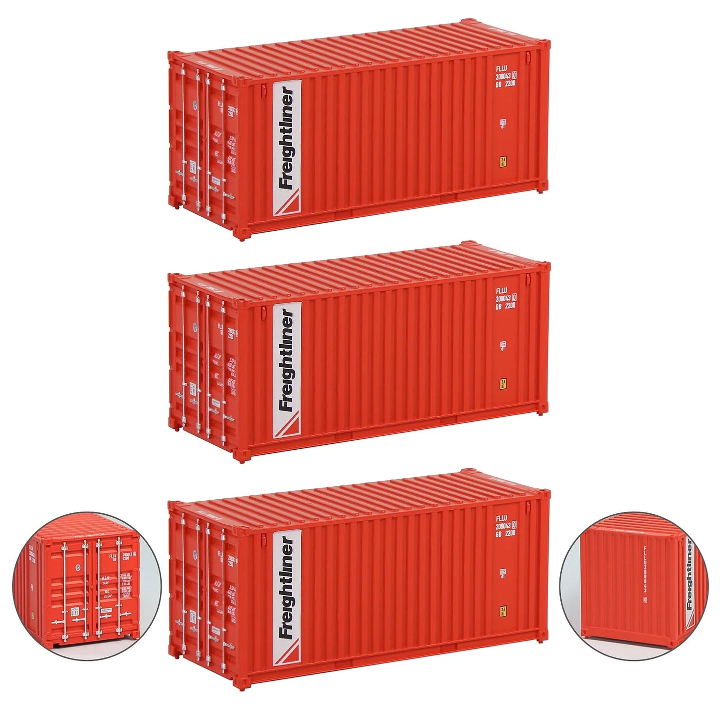 Evemodel 3pcs Model Railway Layout HO Scale 1:87 20ft Shipping Container 20' Cargo Box C8726