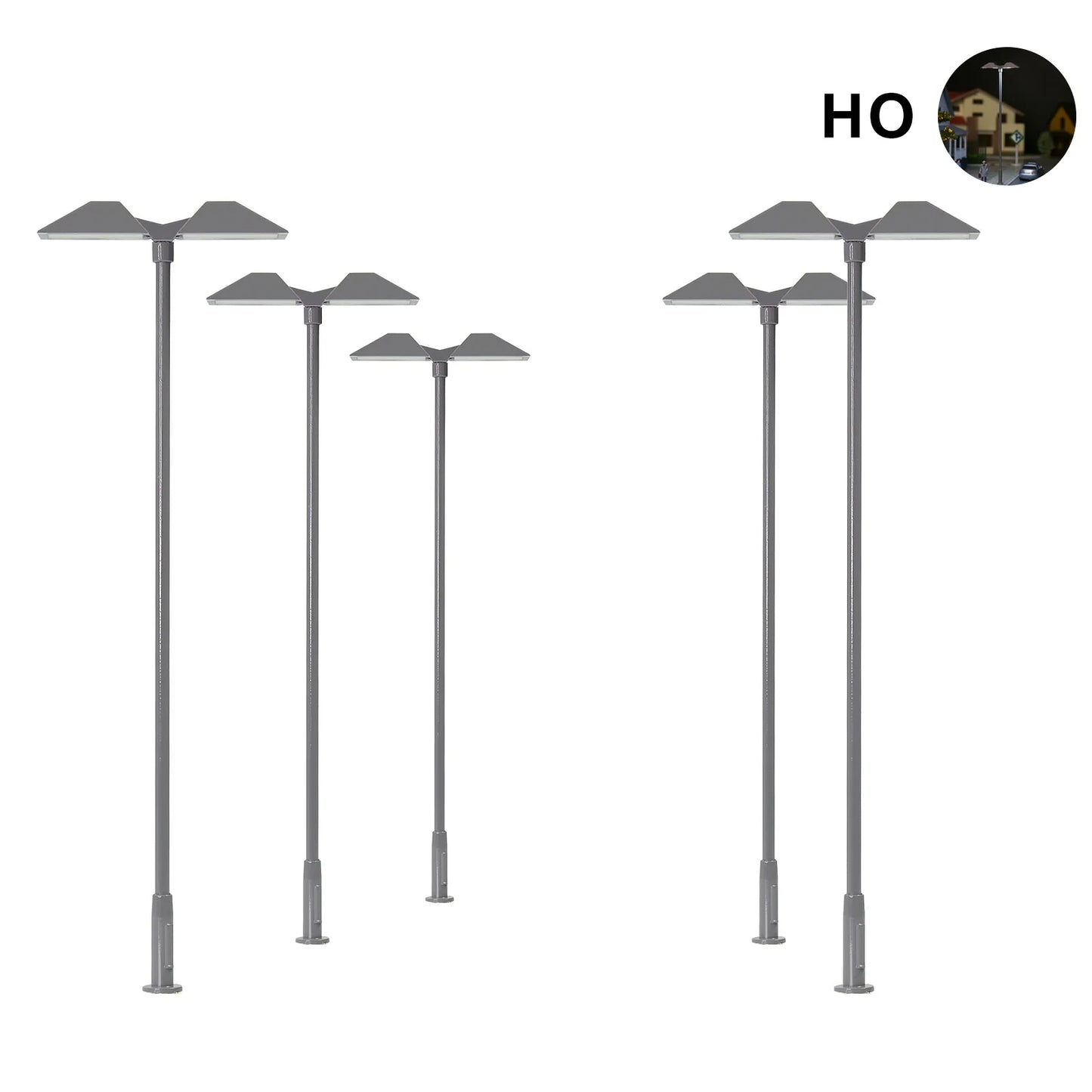 Evemodel 5pcs Model Trains HO Scale 1:87 Metal Lamp Street Light Bright White Two-Heads LD02HOWGr