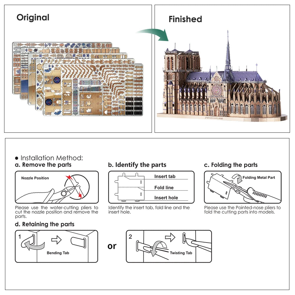 Piececool 3D Metal Puzzle Notre Dame de Paris Model Building Kits DIY Jigsaw Teens Toys for Brain Teaser